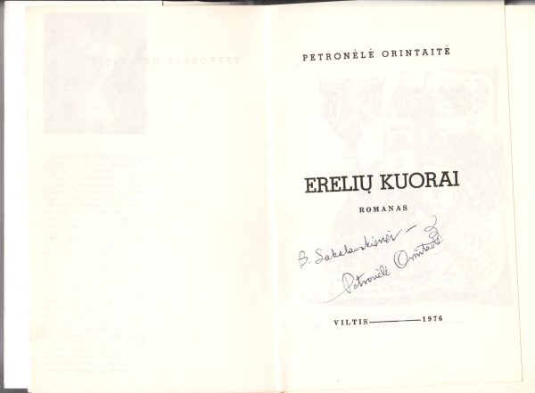 P. Orintaitės romanas „Erelių kuorai“ su dedikacija, 1976 m., Klivlandas. | Iš Zanavykų muziejaus fondų.
