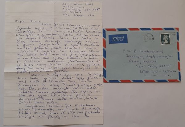 Jono Zoko laiškas B. Sakalauskienei, 1992 m. | Zanavykų muziejaus archyvas.