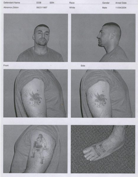Gidonas Abramovas ir jo tatuiruotės. JAV Federalinio tyrimų biuro nuotraukos