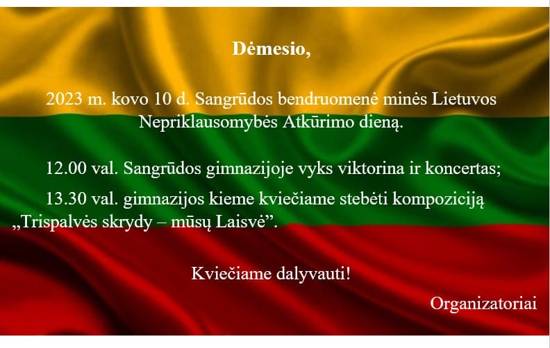Lietuvos Nepriklausomybės atkūrimo diena Sangrūdoje
