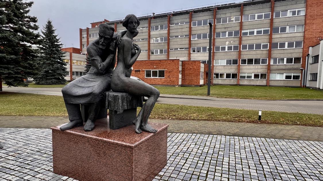 Ligoninė Vilkaviškyje pastatyta 1983 m., ją nuo pat įkūrimo pradžios puošia Juozo Blažaičio skulptūra „Pas gydytoją“.