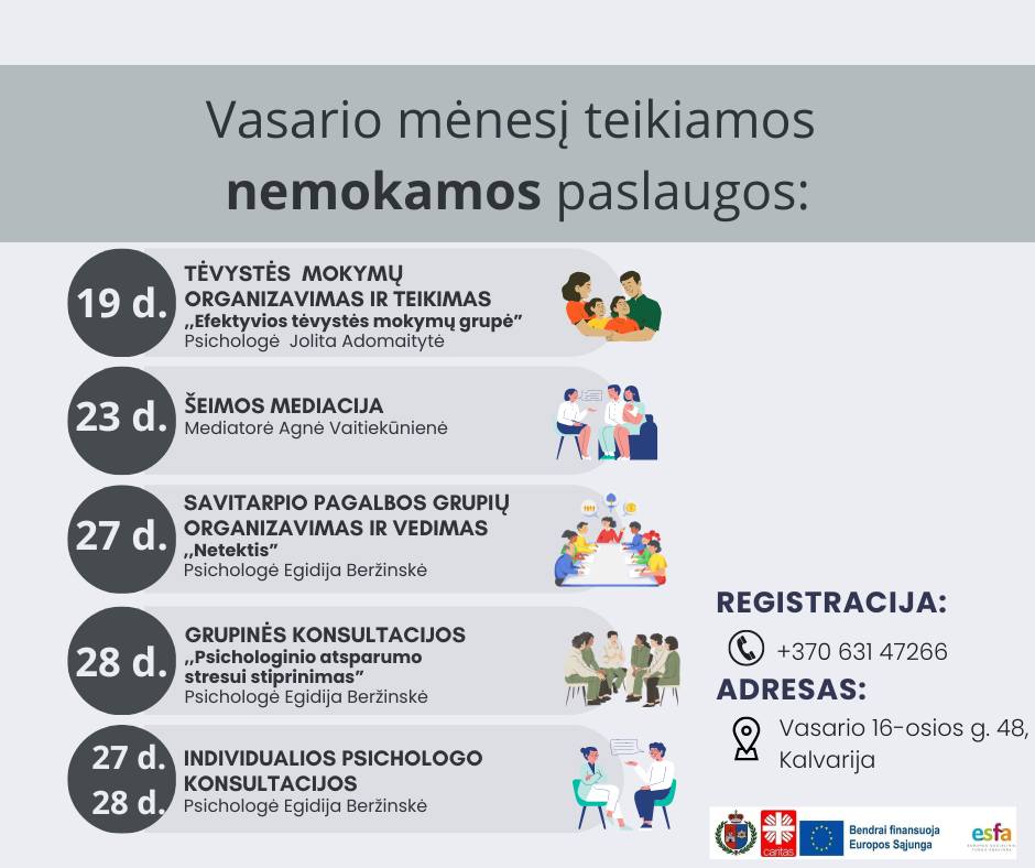 Grupinės ir individualios konsultacijos su psichologe