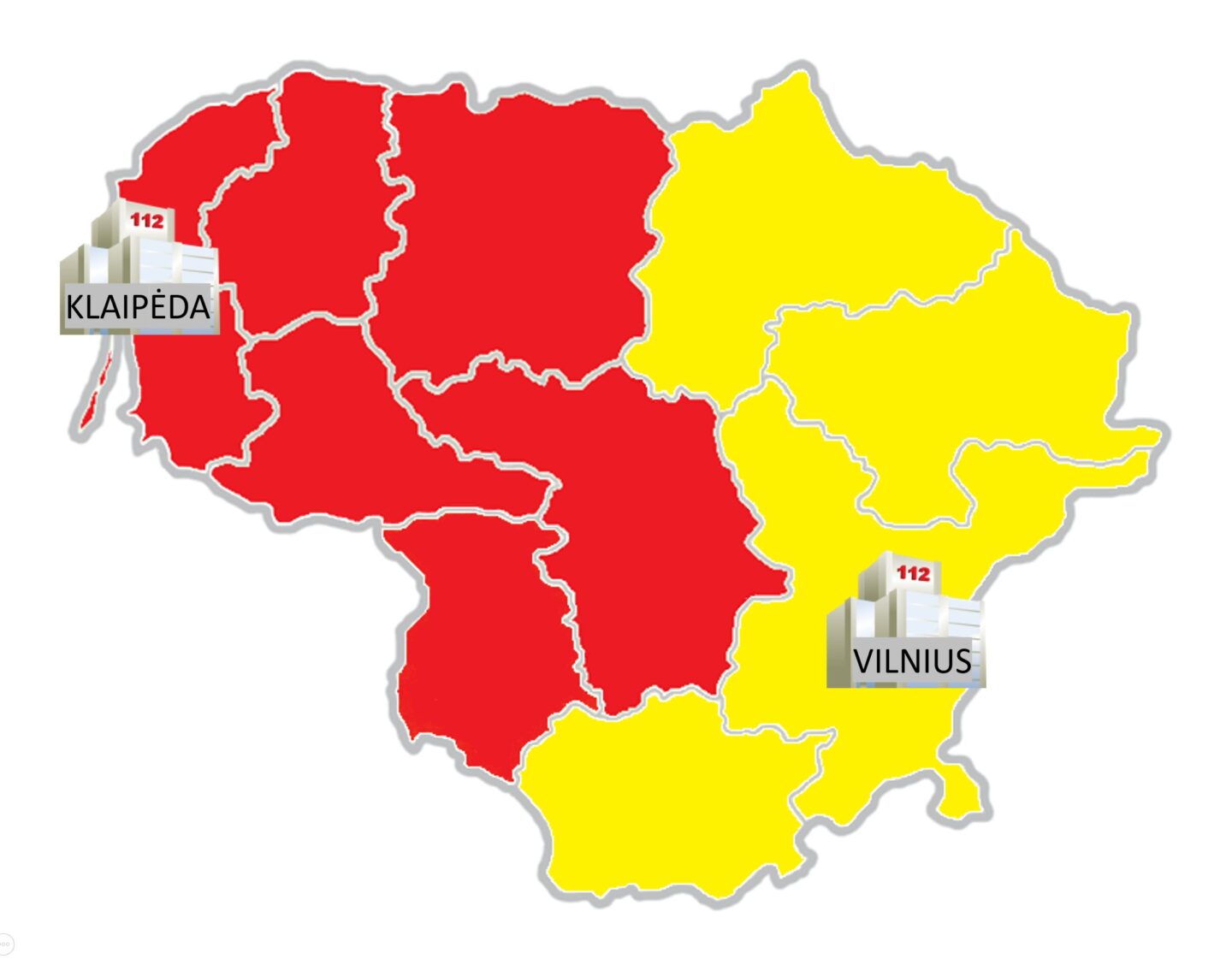 BPC Klaipėdos ir Vilniaus skyrių aptarnaujamos teritorijos nuo 2024 m. vasario 19 d.