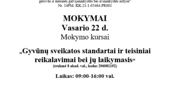 Mokymai „Gyvūnų sveikatos standartai ir teisiniai reikalavimai bei jų laikymasis“