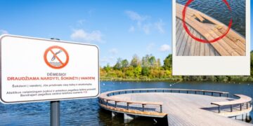 Plūduriuojanti sala Marių parke nėra skirta šokinėjimui į vandenį