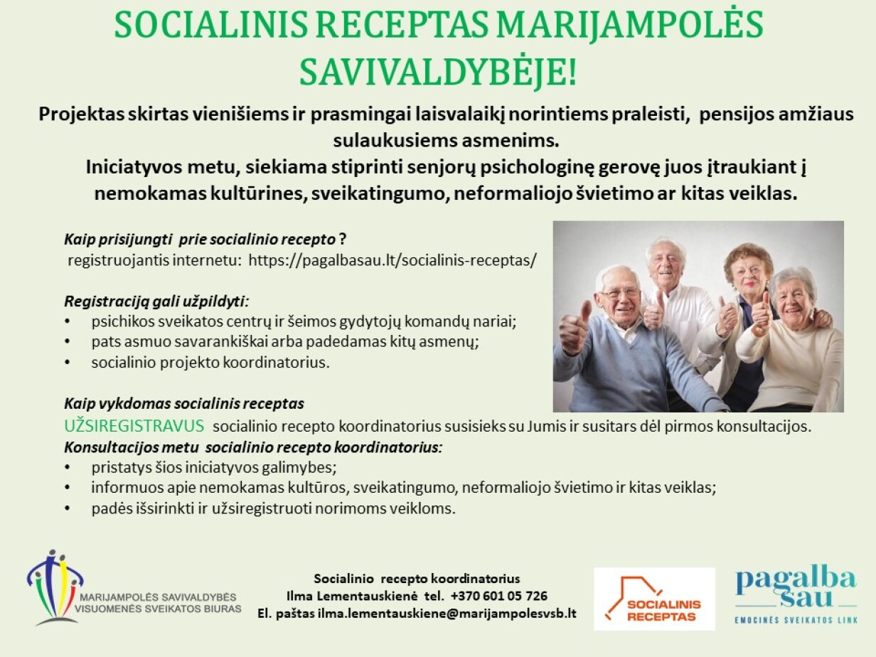 „Socialinis receptas“ - Marijampolėje skatinamas vyresnio amžiaus žmonių aktyvumas ir gerovė