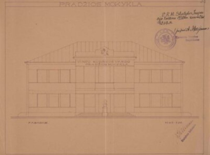 Vinco Kudirkos pradžios mokyklos brėžiniai. Braižė inžinierius Jonas Salenekas. 1930 m. 