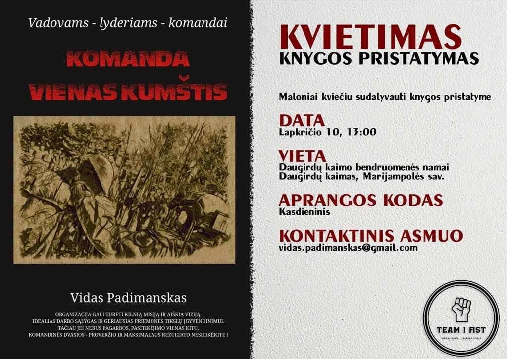 Kraštiečio Vido Padimansko knygos „Vienas kumštis“ pristatymas