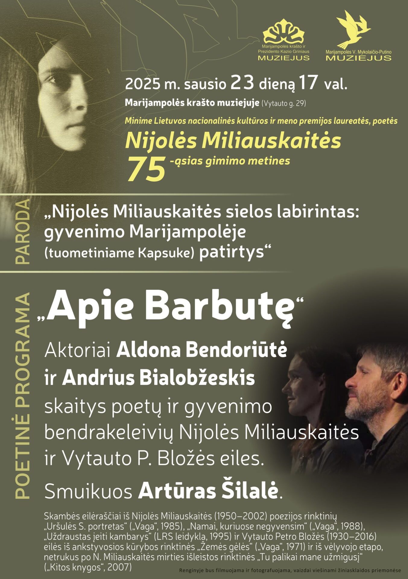 Minint poetės Nijolės Miliauskaitės 75-ąsias gimimo metines, poetinė programa „Apie Barbutę“