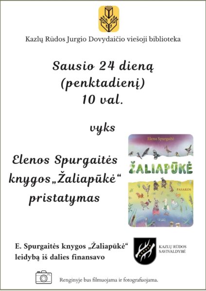 Elenos Spurgaitės knygos „Žaliapūkė“ pristatymas