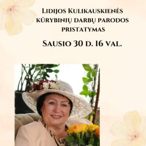 Skaitytojų klubo „Obuolys nuo obels“ susitikimas. Kraštietės Lidijos Kulikauskienės kūrybinių darbų parodos pristatymas