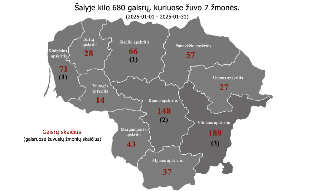 Gaisrų statistika 2025 m. sausį