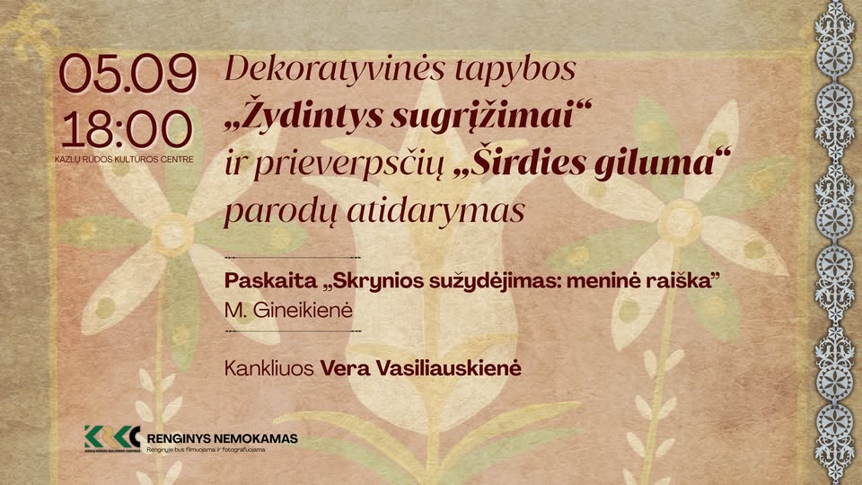 Dekoratyvinės tapybos „Žydintys sugrįžimai“ ir prieverpsčių „Širdies giluma“ parodų atidarymas