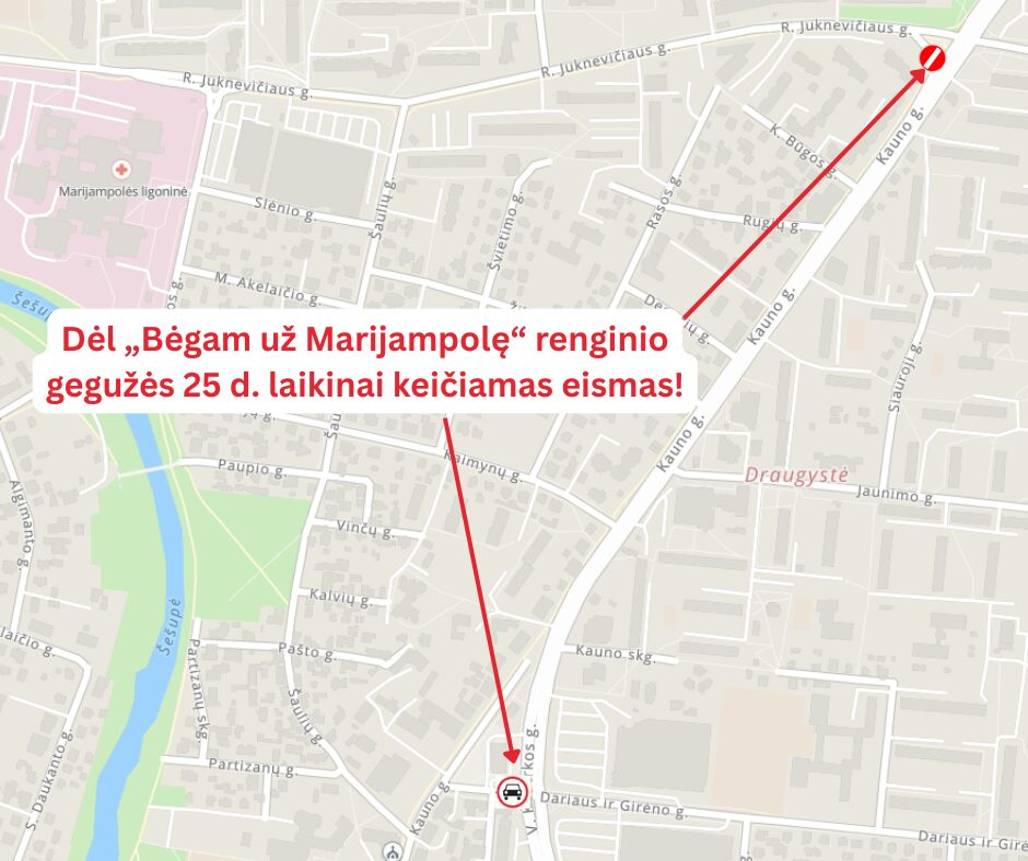 „Bėgam už Marijampolę“ renginio metu bus laikinai ribojamas eismas