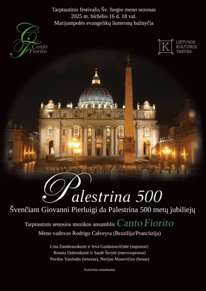Ansamblio „Canto Fiorito“ koncertinė programa, skirta Palestrinos 500 metų jubiliejui