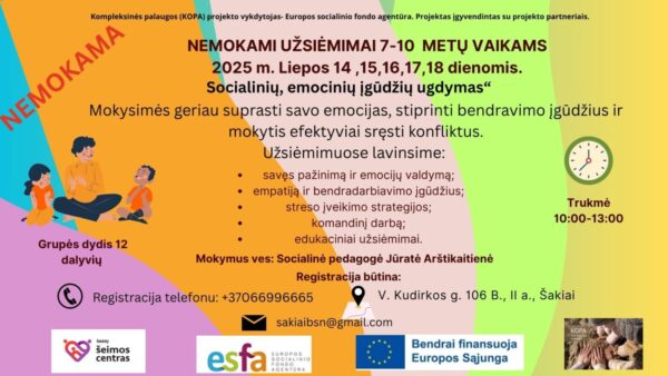 Nemokami užsiėmimai vaikams „Socialinių, emocinių įgūdžių ugdymas“