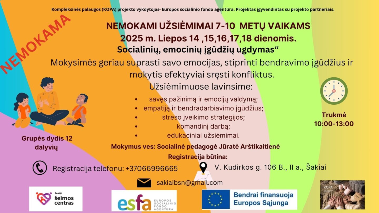 Nemokami užsiėmimai vaikams „Socialinių, emocinių įgūdžių ugdymas“