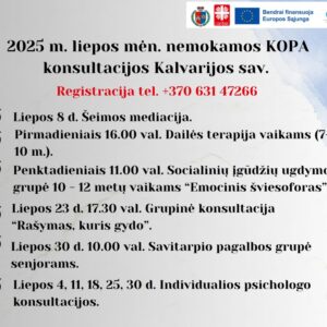 Nemokamos KOPA konsultacijos - 2025 m. liepa Kalvarijoje