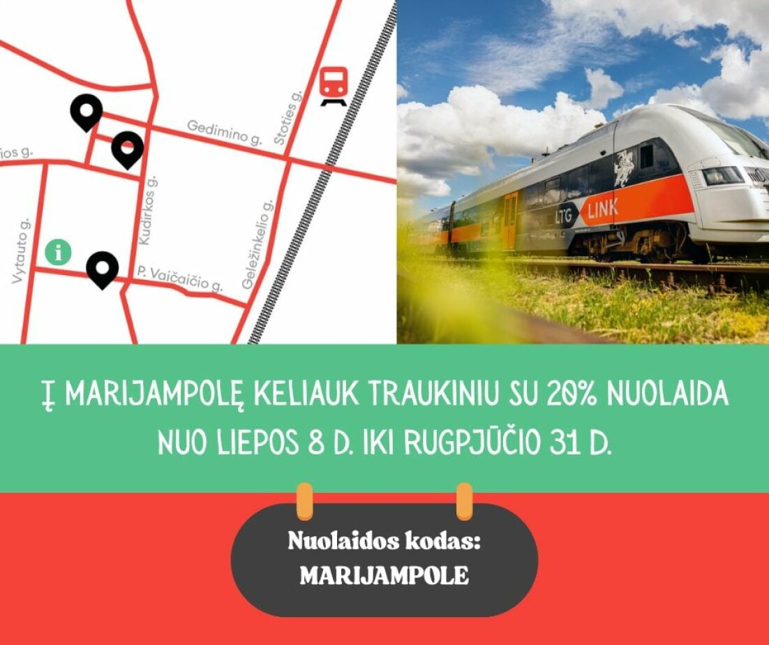 Traukiniu – į kačių sostinę: bilietams į Marijampolę - speciali nuolaida