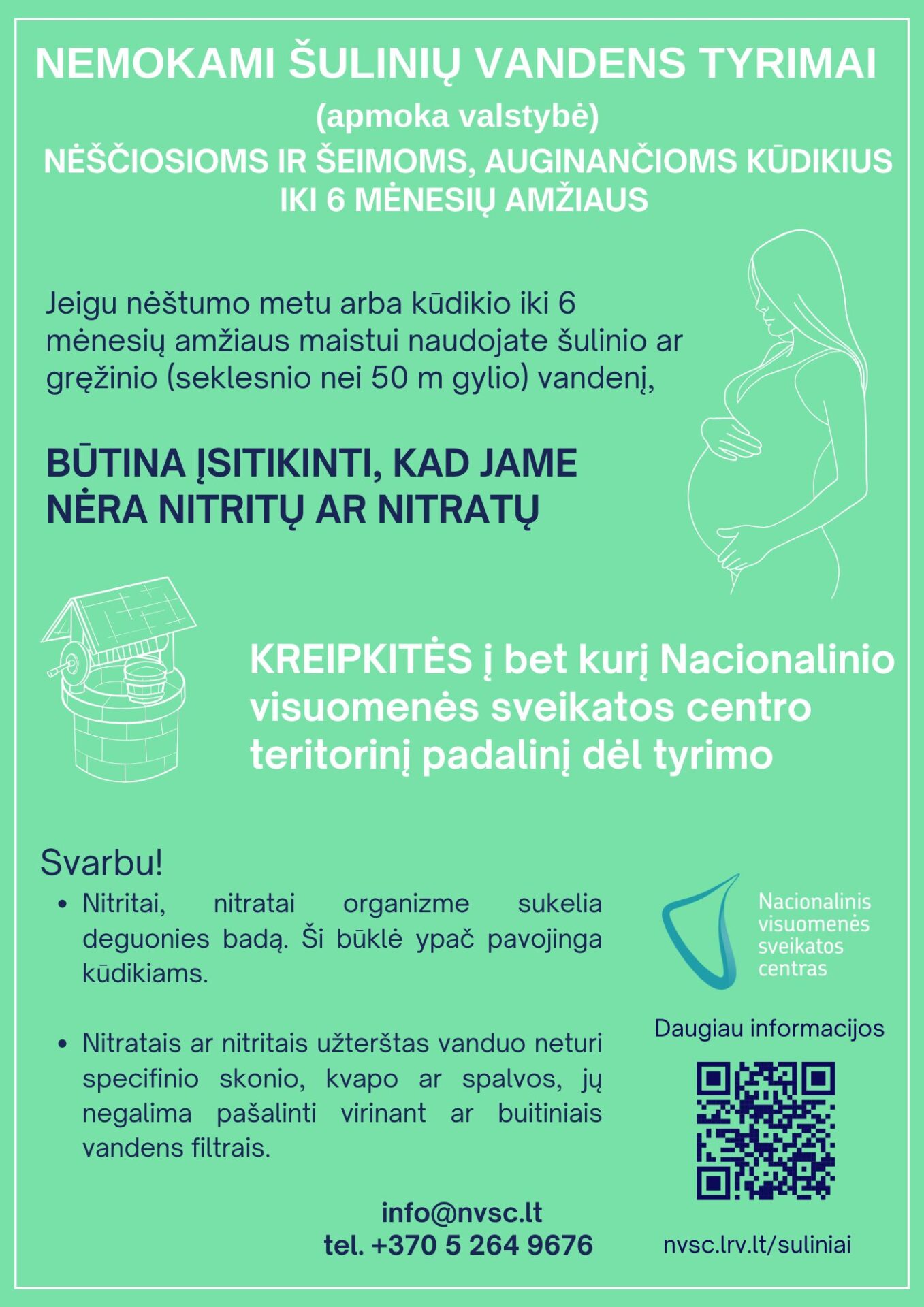 Nėščiosioms ir kūdikius auginančioms šeimoms šulinių ir seklių gręžinių vandens tyrimai atliekami nemokamai