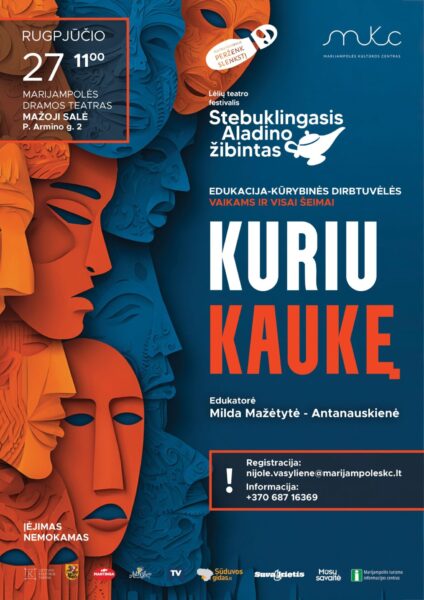 Lėlių teatro festivalis „Stebuklingasis Aladino žibintas“. Edukacija - kūrybinės dirbtuvėlės „Kuriu kaukę“