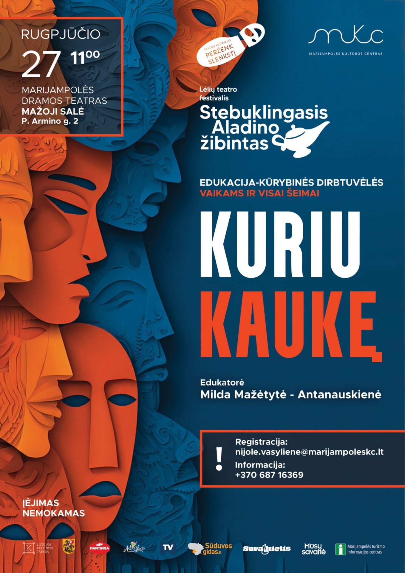 Lėlių teatro festivalis „Stebuklingasis Aladino žibintas“. Edukacija - kūrybinės dirbtuvėlės „Kuriu kaukę“