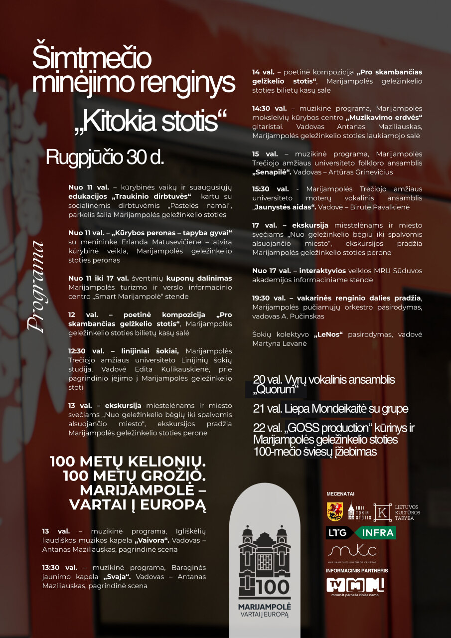 Šimtmetį švenčia pati gražiausia geležinkelio stotis Lietuvoje – Marijampolė kviečia į „Kitokią stotį“