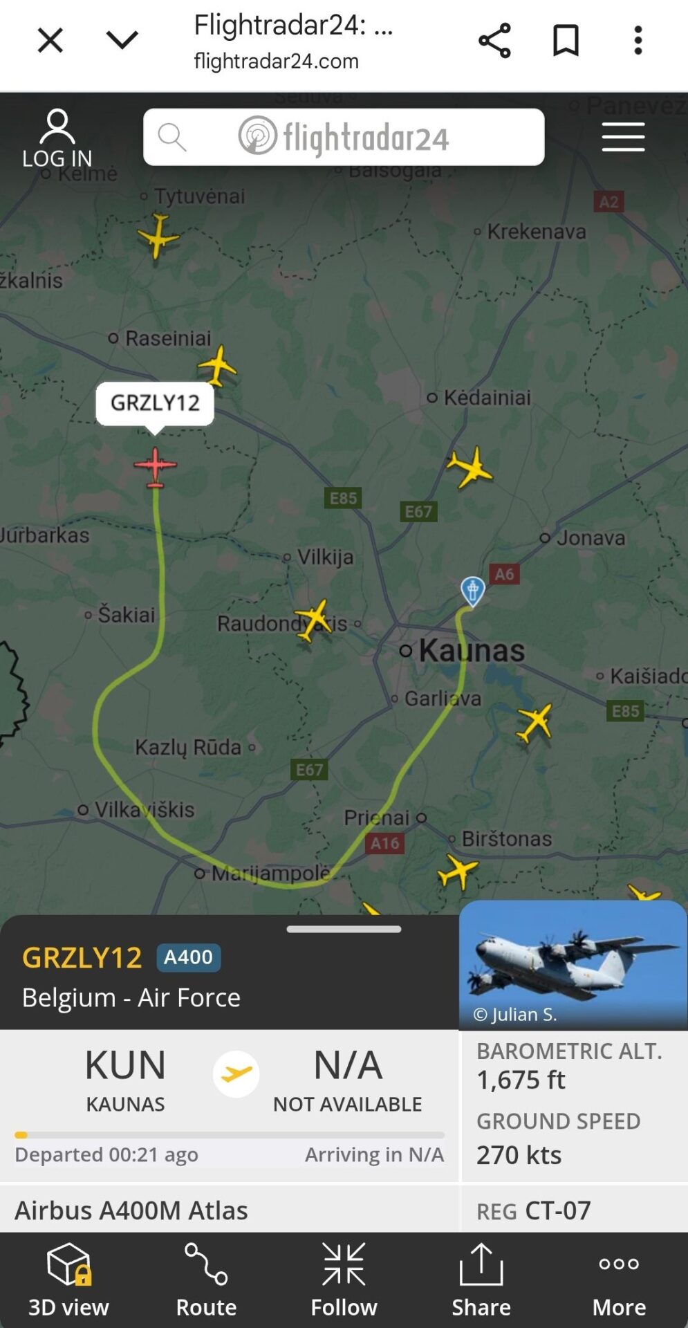 Virš Marijampolės skrido Belgijos karinių oro pajėgų lėktuvas „Airbus A400M Atlas“