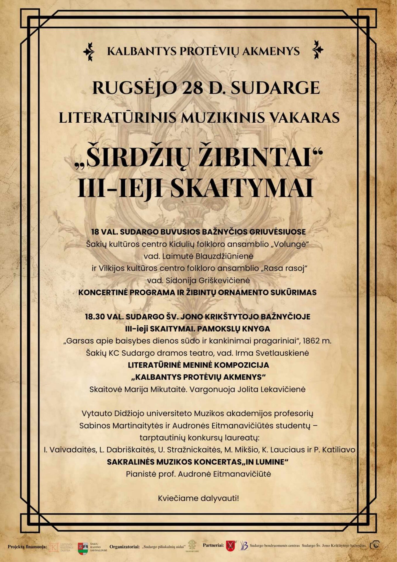 Literatūrinis muzikinis vakaras Sudarge ŠIRDŽIŲ ŽIBINTAI