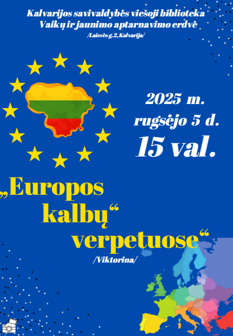 2025 m. rugsėjo 5 d. 15 val. Vaikų ir jaunimo aptarnavimo erdvėje vyks viktorina „Europos kalbų verpetuose“