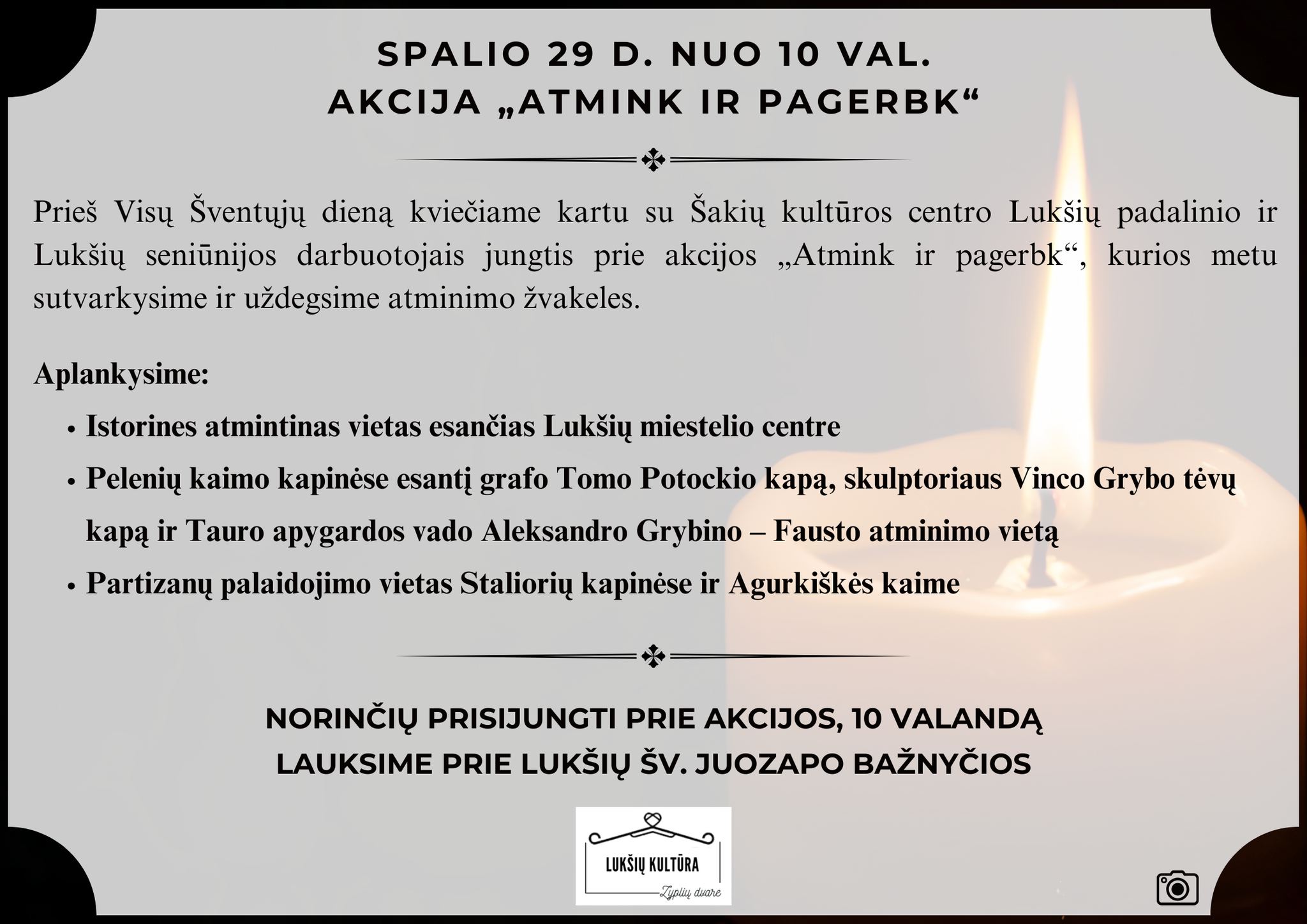 Visų šventųjų dienai skirta akcija „Atmink ir pagerbk“