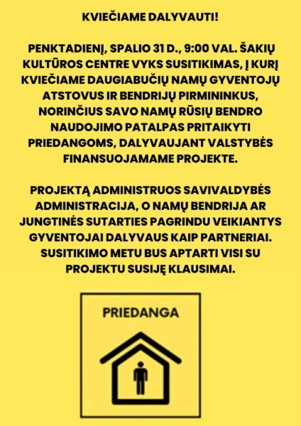 Šakiuose organizuojamas susitikimas su daugiabučių namų gyventojais dėl priedangų įrengimo