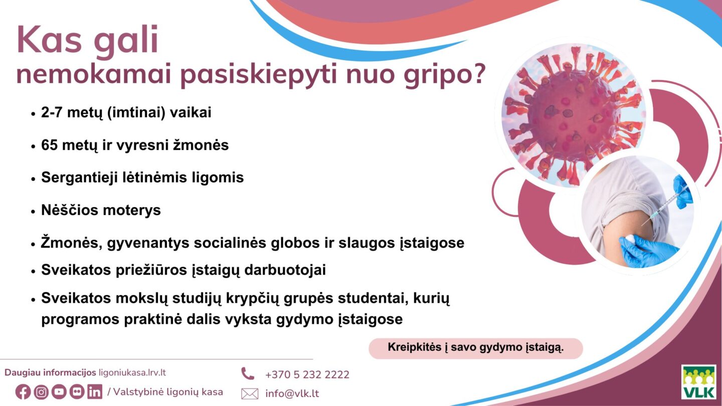 Kas gali nemokamai pasiskiepyti nuo gripo? 
