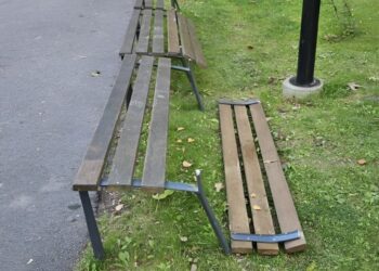 Šakių J. Lingio parke sulaužyti suoleliai