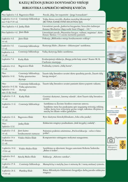 J.Dovydaičio bibliotekos renginiai. Lapkritis 2025