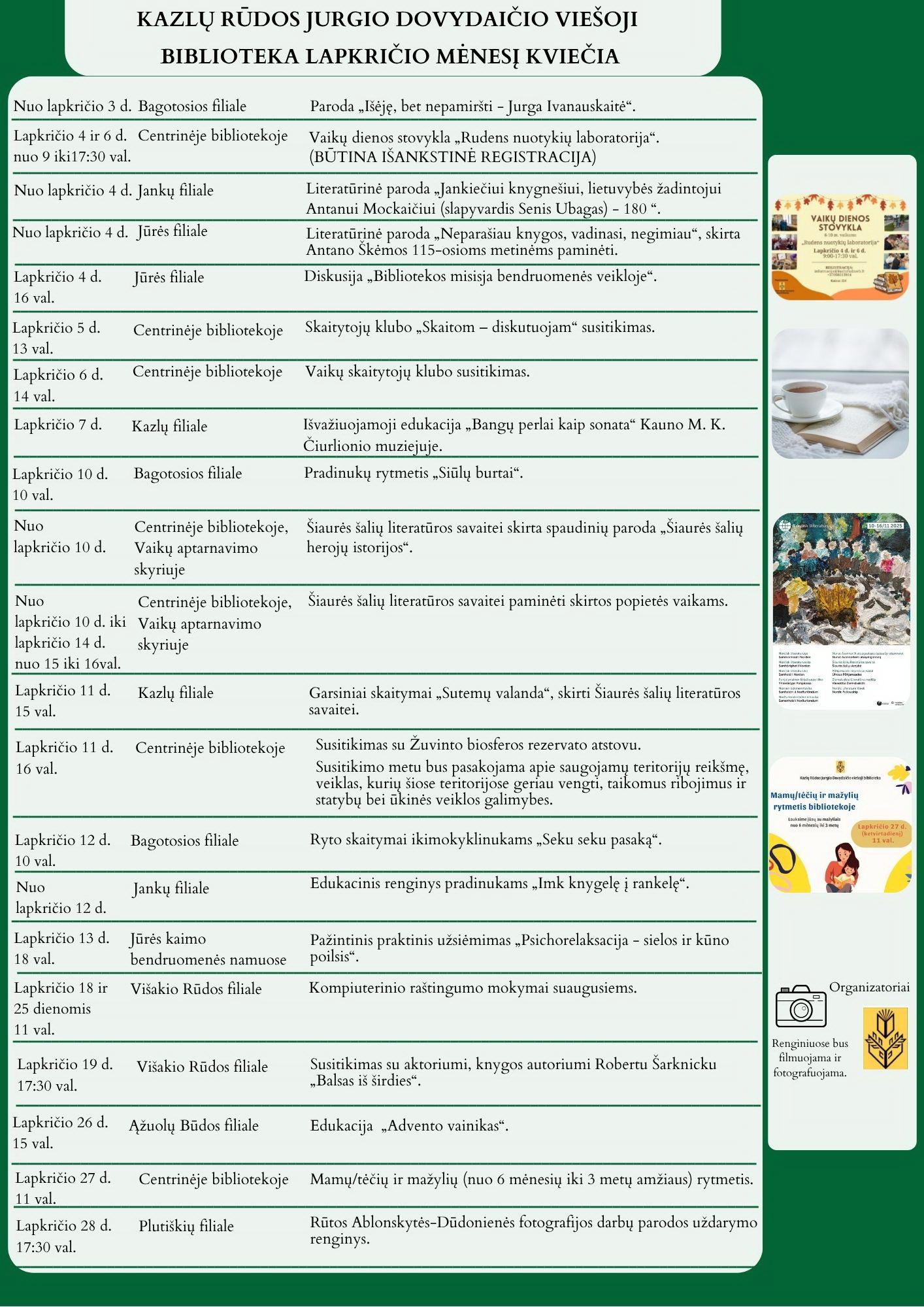 J.Dovydaičio bibliotekos renginiai. Lapkritis 2025