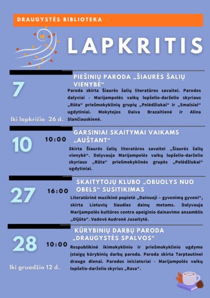 Draugystės biblioteka. Renginiai lapkritis 2025
