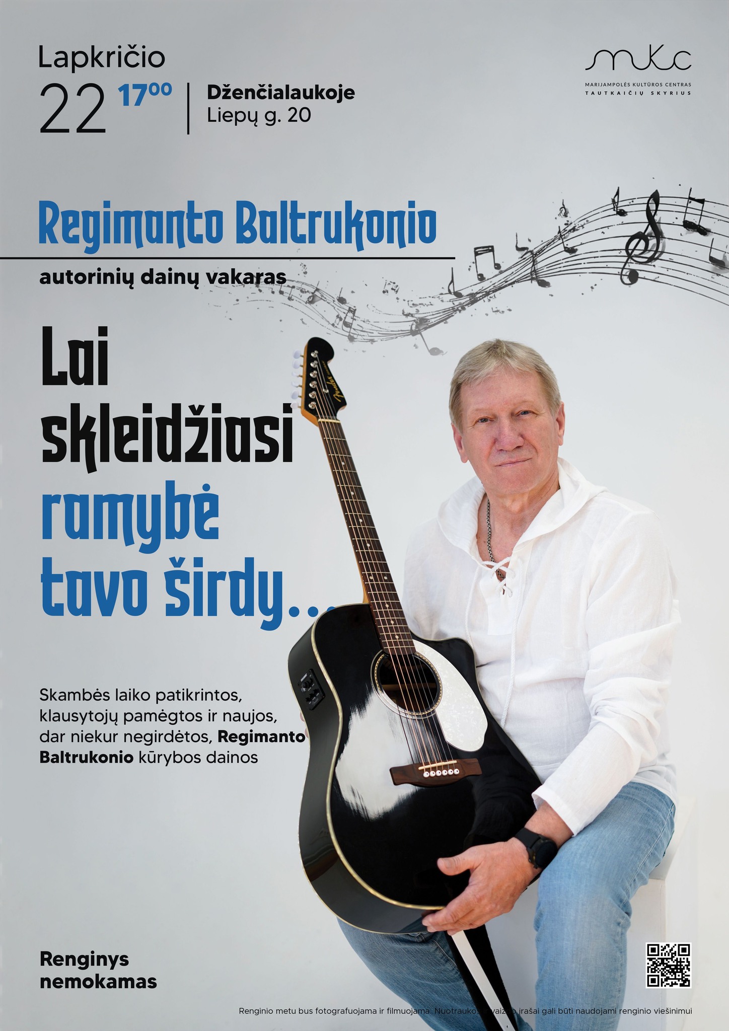 Regimanto Baltrukonio autorinių dainų vakaras „Lai skleidžiasi ramybė tavo širdy…“