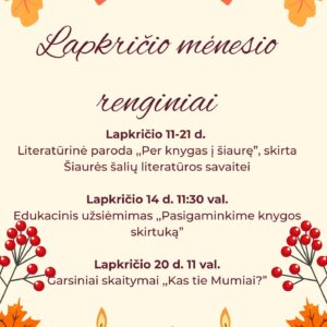 Jungėnų bibliotekos renginiai. Lapkritis 2025