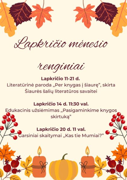 Jungėnų bibliotekos renginiai. Lapkritis 2025