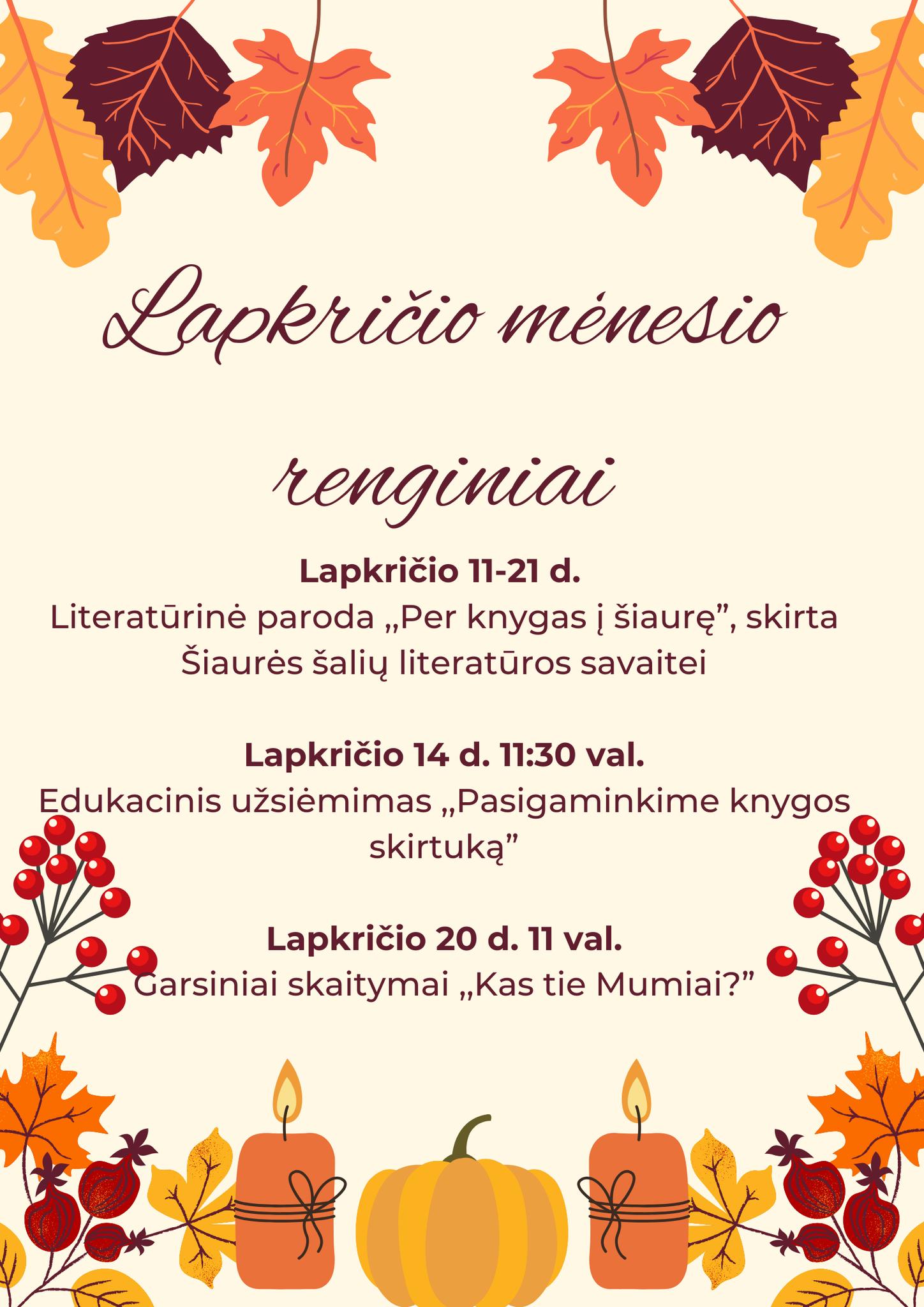 Jungėnų bibliotekos renginiai. Lapkritis 2025