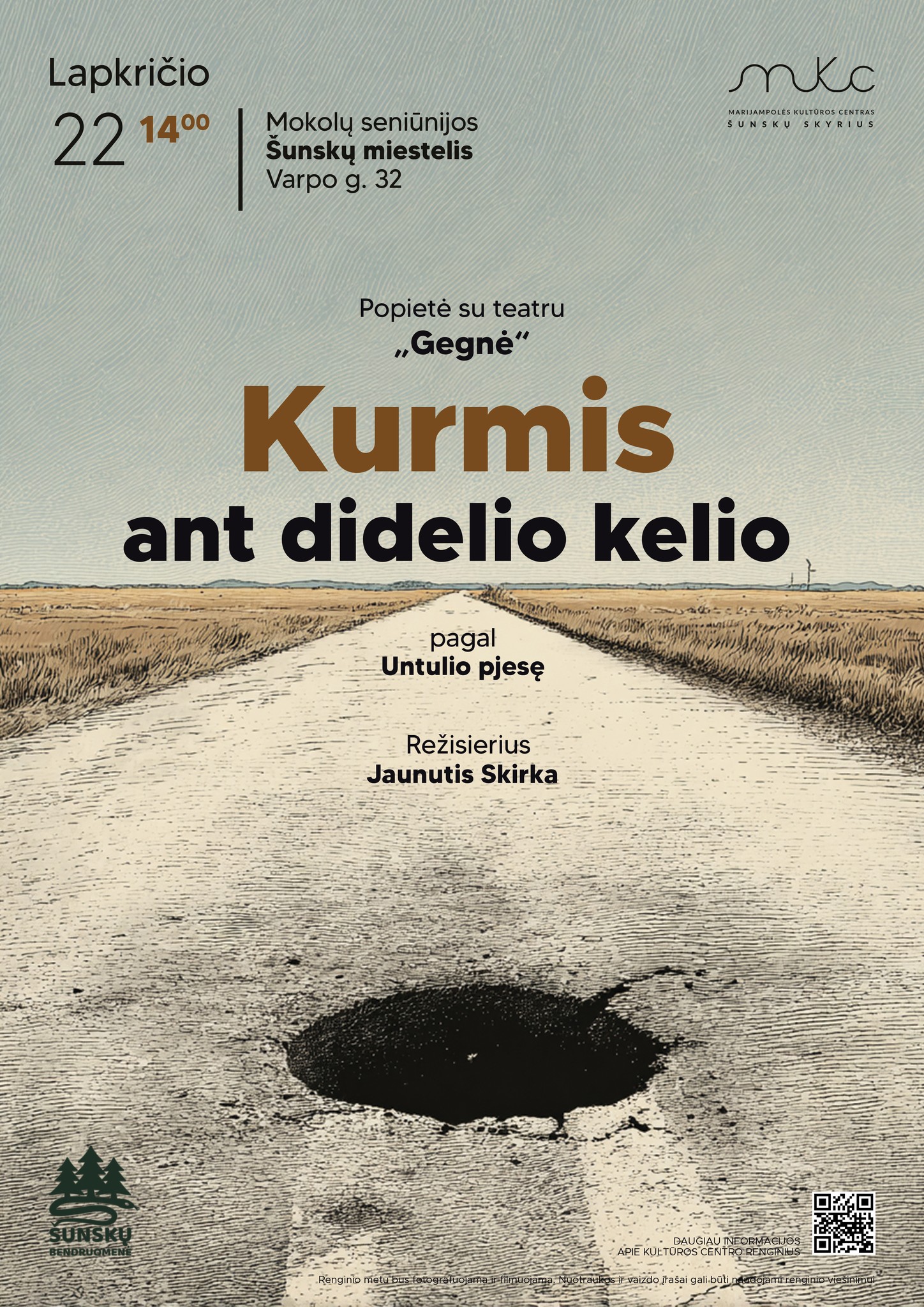 POPIETĖ SU TEATRU „GEGNĖ“ – SPEKTAKLIS „KURMIS ANT DIDELIO KELIO“