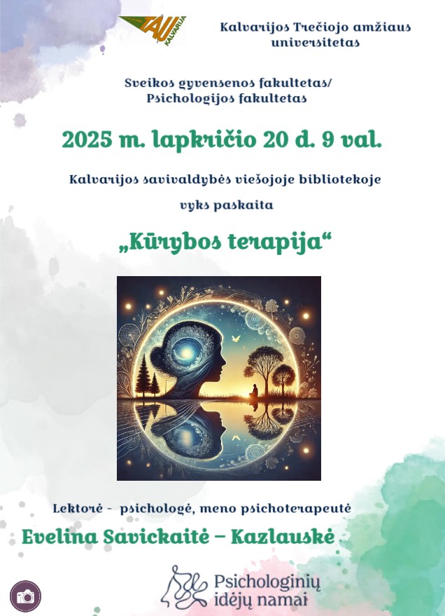 Paskaita „Kūrybos terapija“ – atraskime kūrybą kaip ramybės šaltinį!