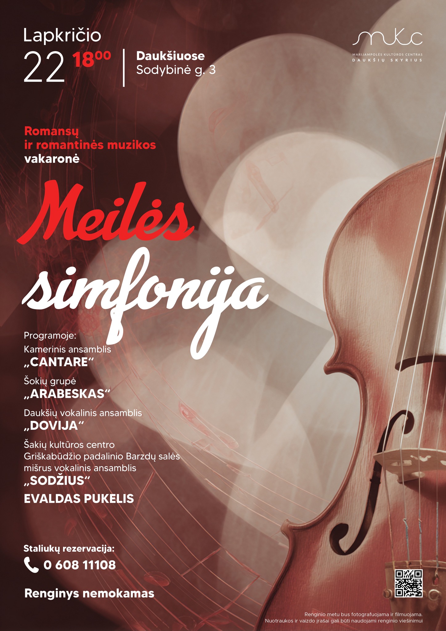 ROMANSŲ IR ROMANTINĖS MUZIKOS VAKARONĖ „MEILĖS SIMFONIJA“