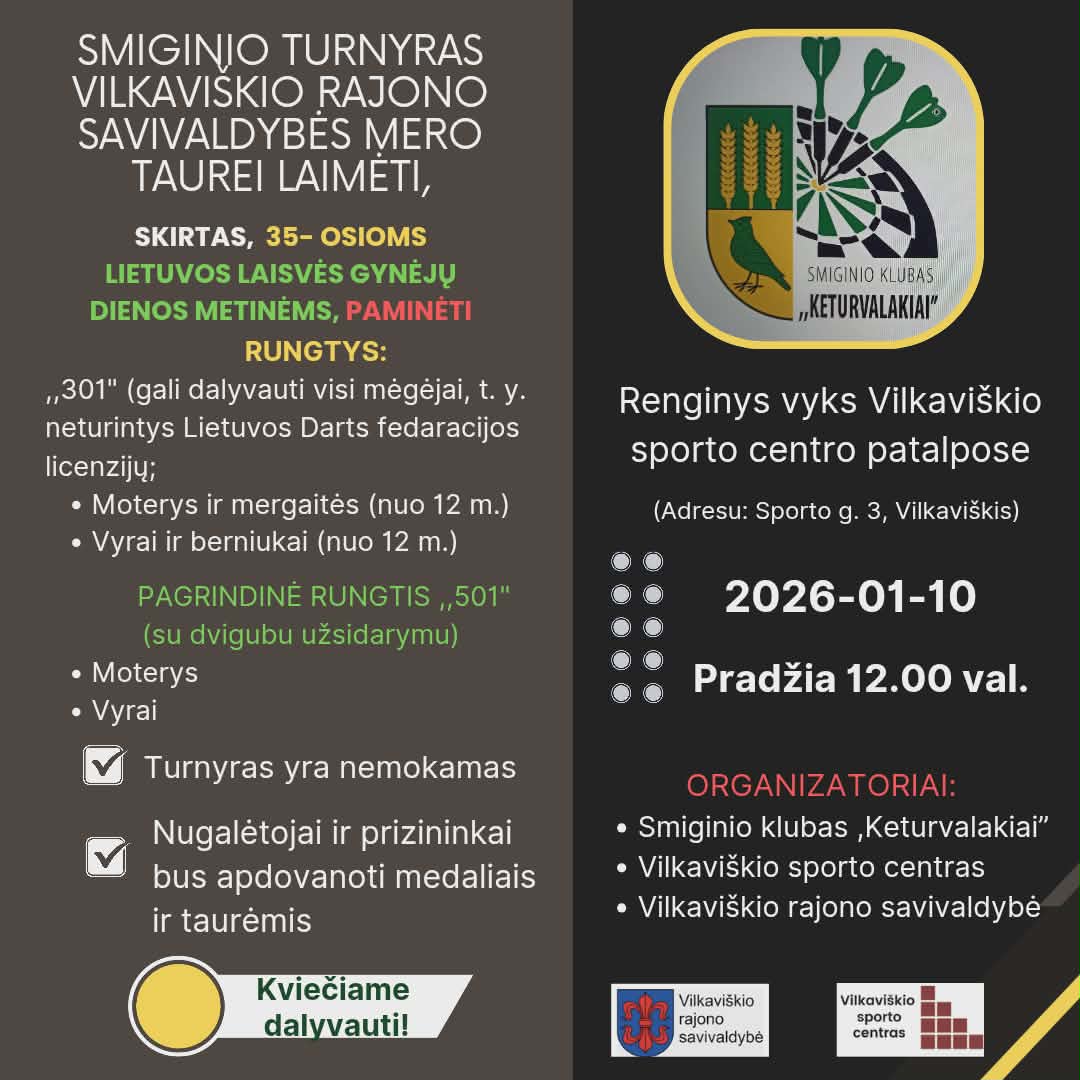 Smiginio turnyras, Vilkaviškio rajono savivaldybės mero taurei laimėti