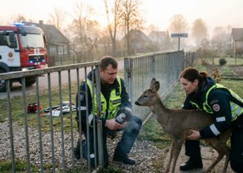 Neeilinė gelbėjimo operacija: ugniagesiai Kybartuose pjovė tvorą, kad išgelbėtų stirną