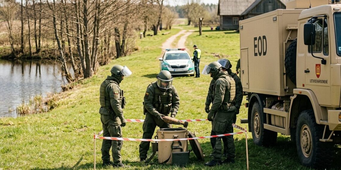 Pavojus Ožkabaliuose: išminuotojai sunaikino prie tvenkinio rastą miną
