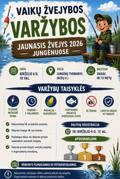 Vaikų žvejybos varžybos „Jaunasis žvejys 2026 Jungėnuose“