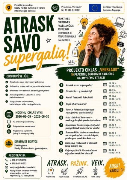 ATRASK SAVO supergalią: PRAKTINĖS DIRBTUVĖS, PADEDANČIOS ATPAŽINTI STIPRYBES IR ATRASTI NAUJAS GALIMYBES
