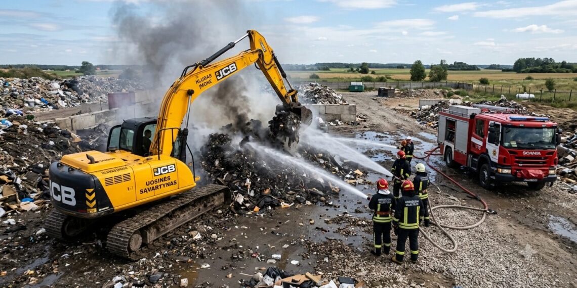 Gaisras Uosinės kaime: sąvartyne užsiliepsnojo 6 metrų aukščio atliekų krūva